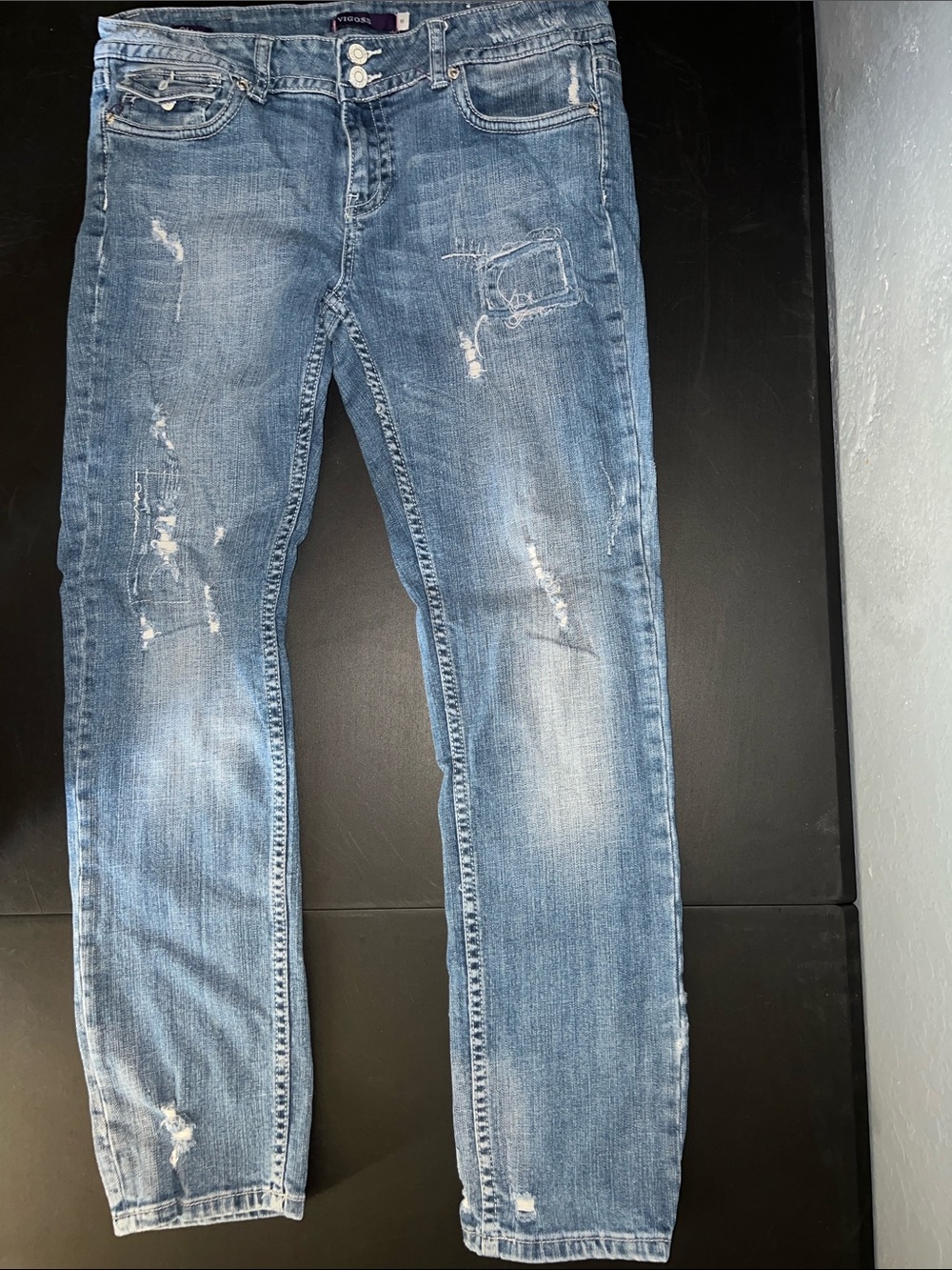 Vigoss Women's Skinny Jeans - Light Blue Distressed